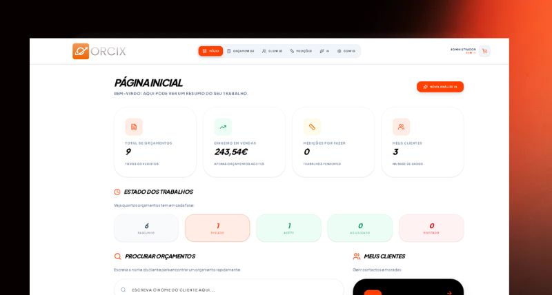Interface do Orcix para criação de orçamentos.